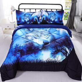 6612763-bo Wowelife Wolf Comforter Set For Queen Bed 5 Piece Bedding Blue Forest Kids Beddi