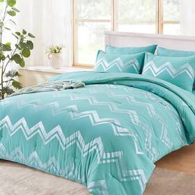 9945462-bo Wowelife Teal Comforter Set Queen 7 Pieces Blue Glitter Metallic Bedding Full