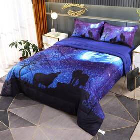 Wolf-20180711-2 Wowelife Wolf Comforter Set Queen Galaxy Bed 5 Piece Blue Kids Comforte