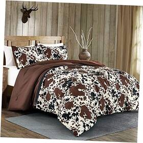 Wpm 812590036433 Cow Print Comforter Western Theme Cowboy Set Milk Brown Black Cream