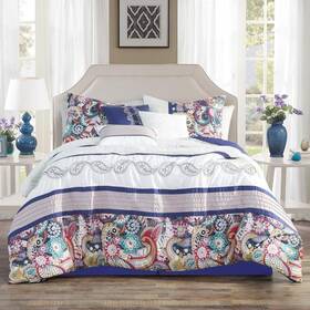 Wpm World Products Mart 812590031285 7 Piece Paisley Design Print Comforter Set Multicolor Purple White Queen Size