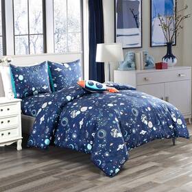 Wpm World Products Mart 812590031551 Kids Collection Bedding 4 Piece Blue Space Ship Rocke