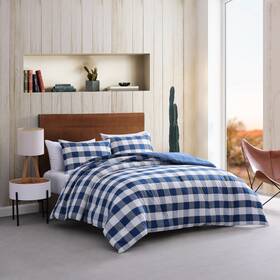 Ushsa51220121 Wrangler Bison Plaid Cotton Blue 3 Piece Comforter Set-king