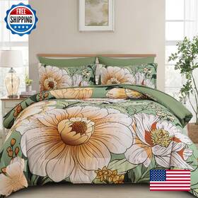 B0fbg4mzvr Xruibed Queen Comforter Set 7 Pieces Green Floral Size Bed I