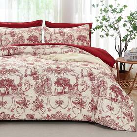 B0flxqkyty Xruibed Red Comforter Set Full Size 7 Pieces Toile De Jouy Botanical Bed In A Ba