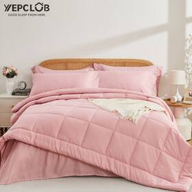 Yepclub 445018561564 7-piece Queen Size Comforter Set Pink Reversible Bed In A Bag Home Bedroom