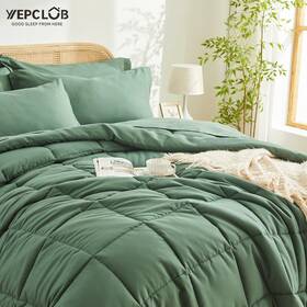 Yepclub 841900831669 7-piece King Size Comforter Set Green Reversible Bed In A Bag Bedding