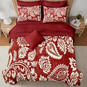 P10908j43-smqj-10490-xw25011 Yilinata 7 Pcs King Size Comforter Set With Pillowcases And Shams Red White Paisley