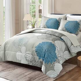 B0c233nl2m Yiran 7 Pieces Bed In A Bag King Comforter Set Blue Floral Sets Soft