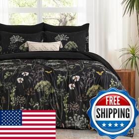 B0f32htz18 Yiran Black California King Comforter Set 7 Piece Dandelion Botanical Bedding Sp