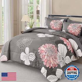 B0f5q4dvkk Yiran Cal King Flower Boho Comforter Set Gray Pink Bed In A Bag 7 Pieces Floral