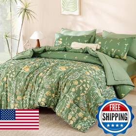 B0f5wf4zzm Yiran 7 Piece Sage Green Watercolour Floral Comforter Set King Size