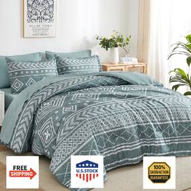 B0fh23412y Yiran Boho Full Size Comforter Set Grayish Blue Aztec Bedding 7