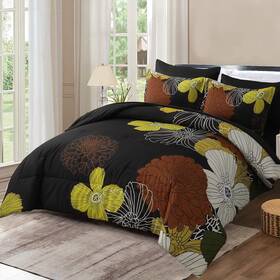 B0fk5c6rym Yiran 7 Pieces Boho Floral Comforter Sets Black Brown Yellow Lightweight Comfort