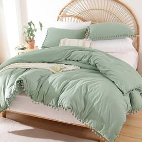 Yirddeo 792119996786 Queen Comforter Set - Size Sets With Ball Pom Fringe