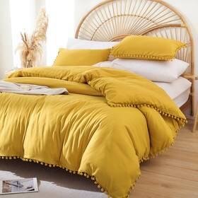 Yirddeo 792119996960 Queen Comforter Set - Size Sets With Ball Pom Fringe