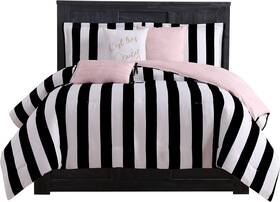 Jyz010170 Ymf Carpets Inc. Juicy Couture Cabana Stripe Reversible Bedding Set - Queen Size Black And Whit