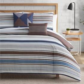Lbz027631 Ymf Carpets Inc. Monterey Stripe Comforter Set With Pillows - Twin/twin Xl Size 4 Piece