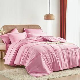 Yogeneg Bedding 744110727388 King Size Comforter Set 7 Piece Bed In A Bag Grid Pinch Pleat Pink Beddi