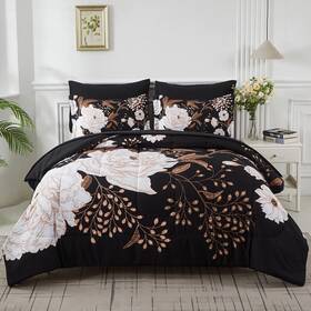Zjls-05 Yogeneg 7 Piece Bed In A Bag Queen Comforter Set Botanical Floral Bedding White F