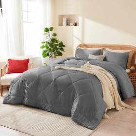 Yoohu 760762106203 Queen Comforter Set Grey 3 Pieces Lightweight All Season Solid Bedding Comfo