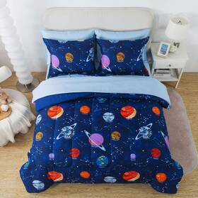 Your Zone 784050217457 7 Piece Boy Girl Space Bedding Bed In A Bag Comforter Set With Sheets