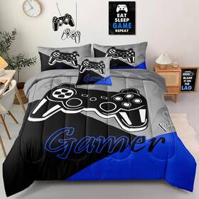 Z.jian Home 726084799714 6 Pieces Gaming Bedding Set Size For Boys Gamer Comforter Full Blue