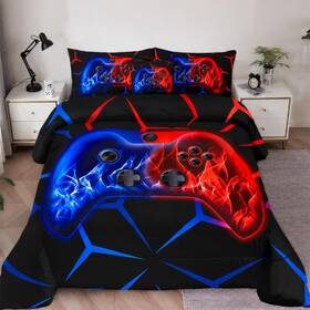 Bhd028 Zrnbast 6-piece Gamer Comforter Set Twin Size Red And Blue Gaming Bedding Sets For Bo