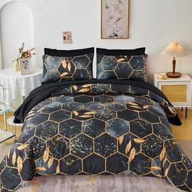 Bka014 Zrnbast Honeycomb Black Comforter Set Full Size 7 Pieces Soft Lightweight Hexagon Bed