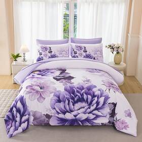 Zsb002 Zsyayaha Purple Comforter Set Queen 7 Pieces Floral Bedding For Women Flower Bed S