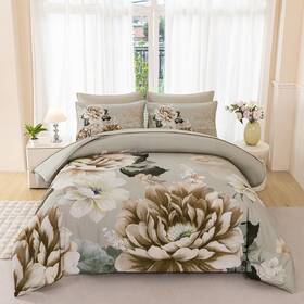 Zsb010 Zsyayaha Comforter Set Full Size Khaki Floral Bedding 7 Pieces Flower Bed With