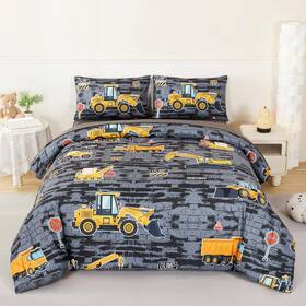 Zse005 Zsyayaha Construction Bedding Sets For Boys Kids Full Size Comforter 5 Pieces Grey