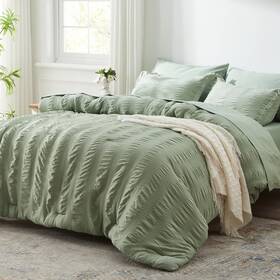 B0cplwdkv9 Zzlpp Full Comforter Set 7 Pieces Sage Green Seersucker Bed In A Bag With Comfo