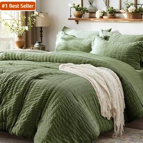 Zpus23cf04og10290 Zzlpp King Size Comforter Set 7 Pieces Olive Green Seersucker Bed In A Bag With