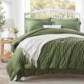 Zpus23cf04og8888 Zzlpp Queen Comforter Set 7 Pieces Olive Green Seersucker Bed In A Bag With