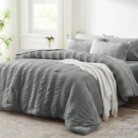 Zpus23cf08gr8286 Zzlpp Full Comforter Set 7 Pieces Grey Seersucker Bed In A Bag With And