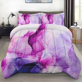 6w6w-tw Zzzboro Comforter Set With Pillowcase Twin Size Blue Purple Lavender Marble