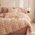 Blush Gingham Queen Comforter Set Modern Style Checkered Pattern Boho. Fixed Price $130.99.