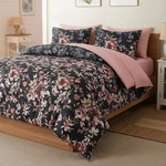 Elegant 7-PIECE Queen Comforter Set Black & Pink Floral Farmhouse Style. Fixed Price $87.48.