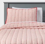Full/queen Patisserie Heart Striped Kids' Quilt Set - Pillowfort. Fixed Price $57.99.