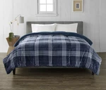 New Cuddl Duds King Size Cozy Soft Comforter Navy Blue Plaid Faux Fur. Fixed Price $149.99.