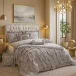 Silver Gray Rose Petal Ruffles Floral Lace Luxury Wedding Bedding Comforter Set. Fixed Price $188.60.