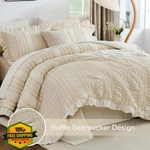 Wongs Bedding King Beige Ruffle Comforter Set - 7 Pc Bag W/ Sheets. Fixed Price $59.59.