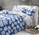 Emerson Blue Floral 100% Cotton Reversible Comforter Set Queen Boho Retro 70S. Fixed Price $119.00.