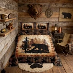 Bear Print Comforter Set King Size,wild Animal Hunt Pine Trees Retro Bedding. Fixed Price $40.66.