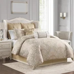 Waterford Donagen Queen Comforter Set Beige & Gold Luxury Bedding, *new*. Fixed Price $175.00.