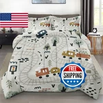Zzzboro Comforter Set With 2 Pillowcases Full Size, Cute Forest Car Train City. Fixed Price $81.41.