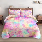 Wecozy King Size Comforter Set 2 Pillowcases Pink Yellow Painting Tie Dye Soft. Fixed Price $131.00.