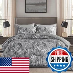 Djy Grey Paisley Comforter Set Queen 7 Pc Boho Dark Gray Bedding Microfiber. Fixed Price $94.53.
