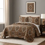 Dada Bedding Rustic Earthy Cross Motif Folk Ogee Moroccan Scalloped Quilted Beds. Fixed Price $87.99.
